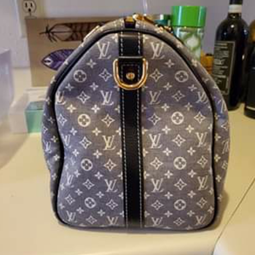 Louis Vuitton Blue/Gray Monogram Speedy-Style Satchel with Blue Handles - Picture 5 of 10